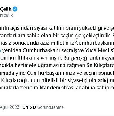 AK Partili Çelik Kılıçdaroğlu koltuğunu sağlama almak için milli iradeye saldırıyor