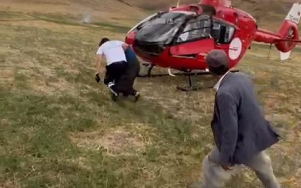 Arı sokması sonucu fenalaşan kadın ambulans helikopterle hastaneye ulaştırıldı