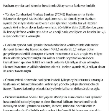 Bakan Bolat Haziran ayında cari işlemler hesabın 20 ay sonra fazla verdi Fotoğraf düzeltme