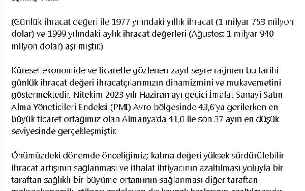 Bakan Bolat Haziran ayında cari işlemler hesabın 20 ay sonra fazla verdi