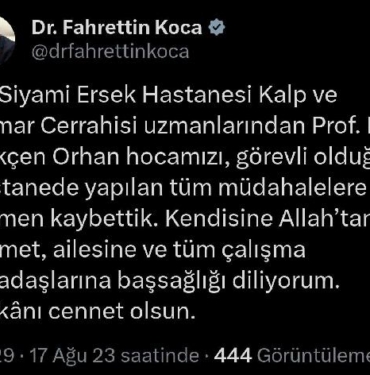 Bakan Koca: Prof. Dr. Gökçen Orhan hocamızı kaybettik 10 Bakan Koca Prof Dr Gökçen Orhan hocamızı kaybettik