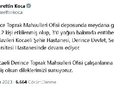 Bakan Koca Toprak Mahsulleri Ofisinde meydana gelen patlamada 12 kişi etkilenmiş olup 3ü entübe durumdadır