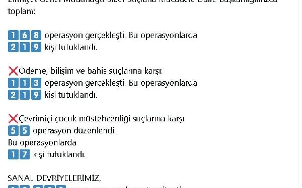 Bakan Yerlikaya Siber suçlara yönelik 219 kişi tutuklandı