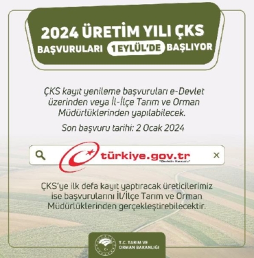 Çiftçi Kayıt Sistemi 2024 üretim yılı kayıt yenileme başvuruları 1 Eylül'de başlayacak