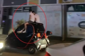 Elektrikli otomobilin tavanında tehlikeli yolculuk kamerada