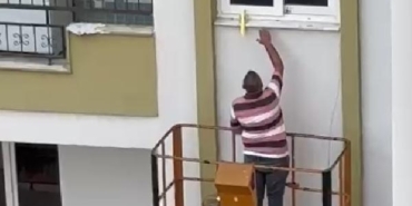 Evden kaçan papağan, 3'üncü kat penceresinden vinçle alındı 14 Evden kaçan papağan 3üncü kat penceresinden vinçle alındı