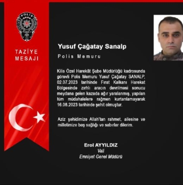 Fırat Kalkanı Harekat bölgesinde 1 polis şehit oldu