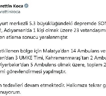 Malatyada 53 büyüklüğünde deprem 23 yaralı 5
