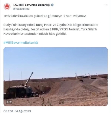 MSB: Saldırı hazırlığındaki 3 terörist etkisiz hale getirildi 3 MSB Saldırı hazırlığındaki 3 terörist etkisiz hale getirildi