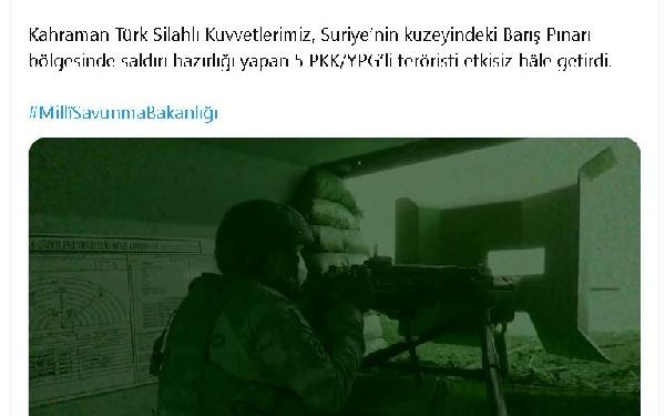 MSB Saldırı hazırlığındaki 5 terörist etkisiz hale getirildi