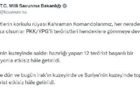 MSB Suriyenin kuzeyinde 12 terörist etkisiz hale getirildi