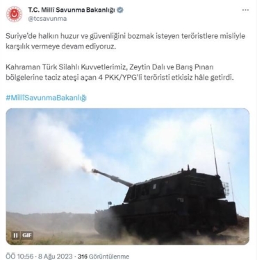 MSB Taciz ateşi açan 4 PKKlı etkisiz hale getirildi