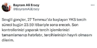 ÖSYM Başkanı Ersoydan tercih hatırlatması