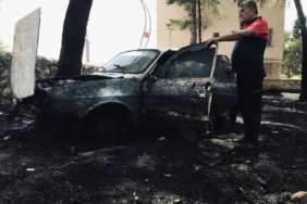 Otomobildeki yangın ağaçlara da sıçradı