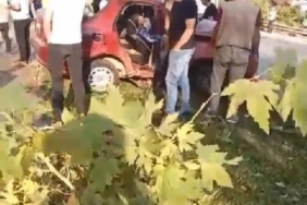 Refüjdeki ağaca çarpan otomobildeki 2 kişi yaralandı