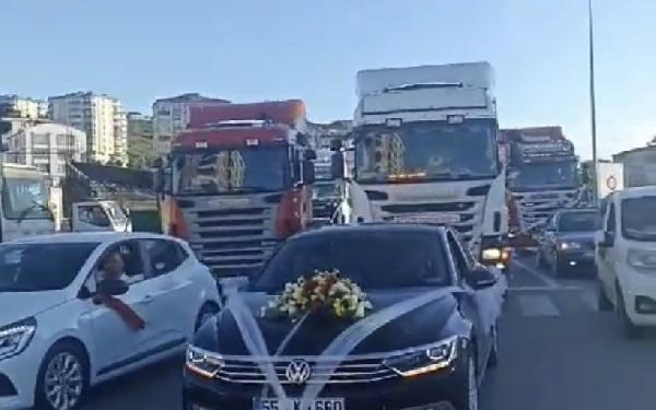 Samsunda 10 TIRlı düğün konvoyu