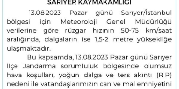 Sarıyerde denize girmek yasaklandı