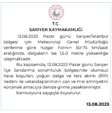 Sarıyer'de denize girmek yasaklandı 10 Sarıyerde denize girmek yasaklandı