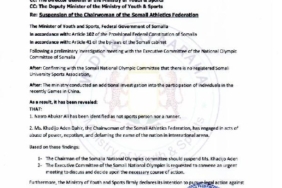 Somali’de Atletizm Federasyonu Başkanı görevden alındı 3 Somalide Atletizm Federasyonu Başkanı görevden alındı