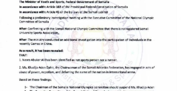 Somali’de Atletizm Federasyonu Başkanı görevden alındı 5 Somalide Atletizm Federasyonu Başkanı görevden alındı