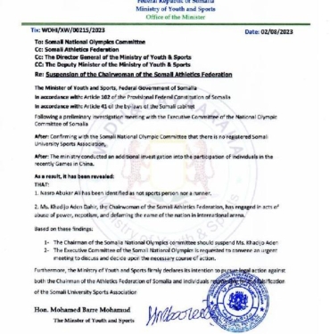 Somalide Atletizm Federasyonu Başkanı görevden alındı