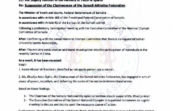 Somalide Atletizm Federasyonu Başkanı görevden alındı