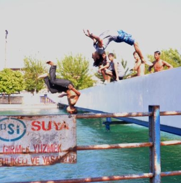 Tehlikeye aldırış etmeden bu kez de ağaçlara çıkıp sulama kanalına atladılar 3 Tehlikeye aldırış etmeden bu kez de ağaçlara çıkıp sulama kanalına atladılar