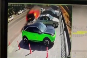 Yanan araç müdahale sırasında hareket edip park halindeki cipe çarptı