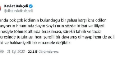 Bahçeli: MHP, Süleyman Soylu'nun sonuna kadar arkasındadır