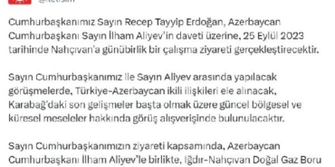 Cumhurbaşkanı Erdoğan, Nahçıvan'a gidiyor