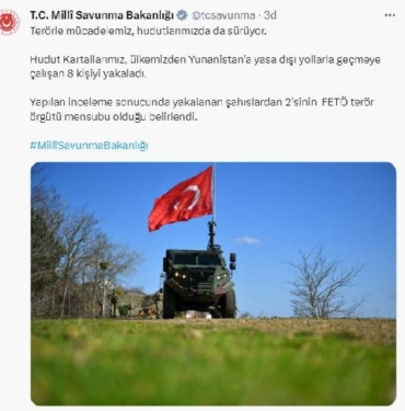 MSB: Yunanistan'a geçmeye çalışan 2'si FETÖ menbusu, 8 kişi yakalandı 5 MSB: Yunanistan'a geçmeye çalışan 2'si FETÖ menbusu, 8 kişi yakalandı