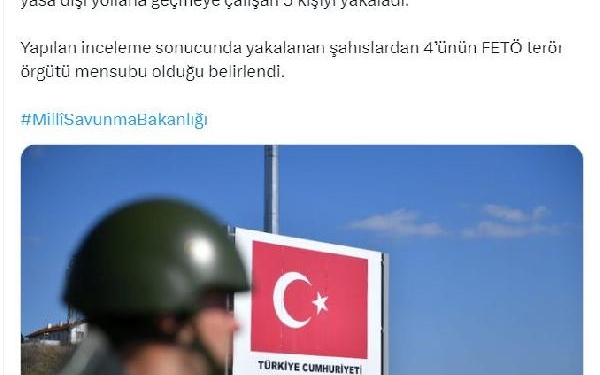 MSB: Yunanistan’a geçmeye çalışan 4'ü FETÖ mensubu, 5 kişi yakalandı