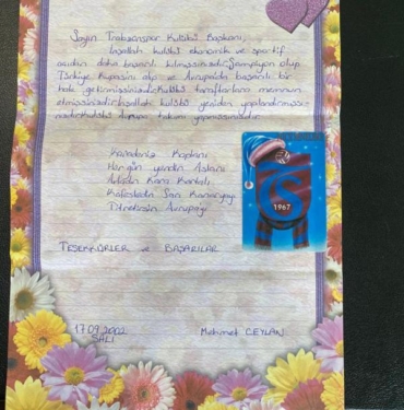 Trabzonspor’a, taraftarından 100'üncü yıl mektubu 9 Trabzonspor’a, taraftarından 100'üncü yıl mektubu