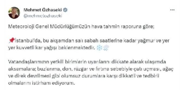 Bakan Özhaseki'den İstanbul için 'kar' uyarısı