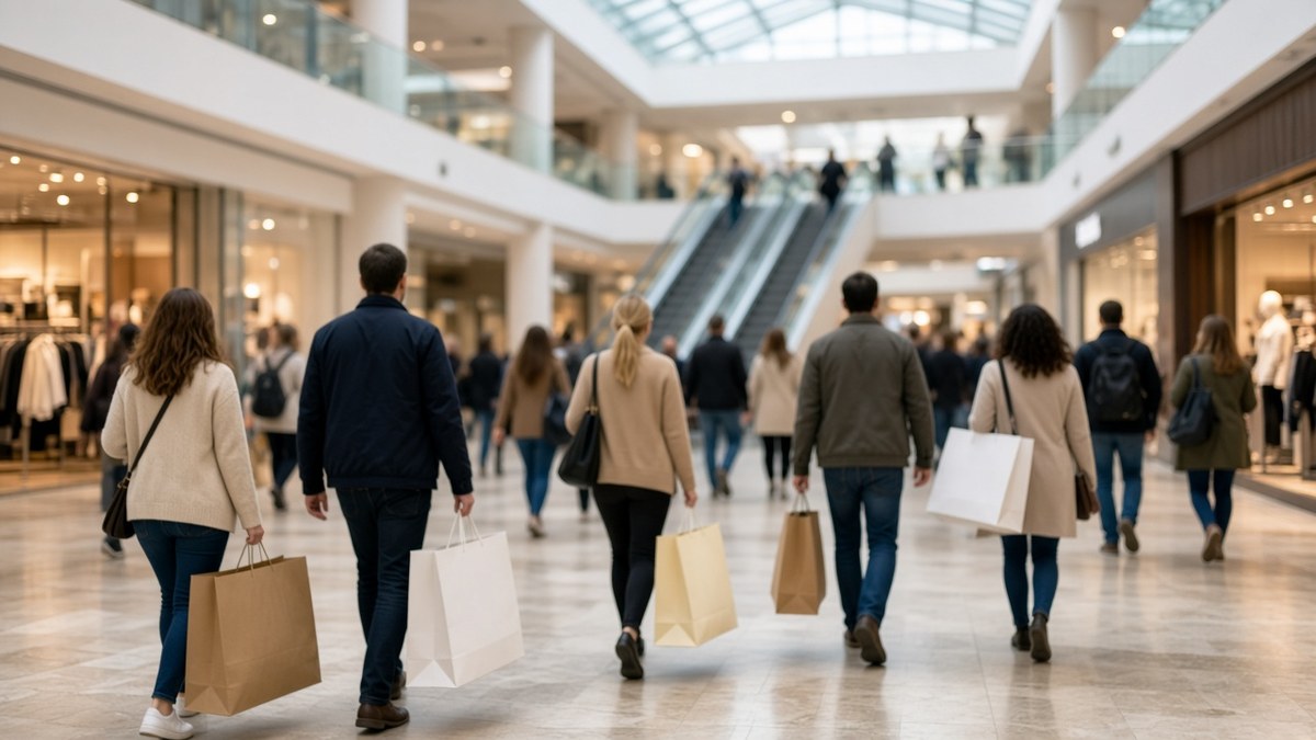 Bir alışveriş merkezinde alışveriş torbalarıyla yürüyen tüketiciler; ABD tüketici harcamaları ve PCE enflasyonu, temsili görsel