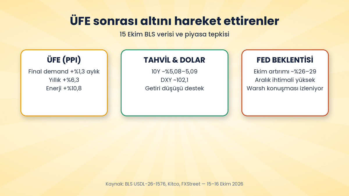 Ons Altın PPI Sonrası 4.150 Dolar Bandında: Tahvil Getirileri Geriledi 1 Ons altın PPI sonrası toparlanma: 15 Ekim spot fiyat aralığı, DXY ve 10 yıllık ABD tahvil getirisi