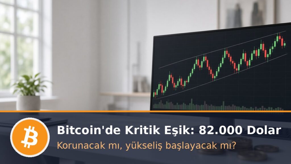 Bitcoin teknik analizi kapak görseli: 82.000 dolar kritik eşik ve Bitcoin logosu