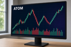 Ekranda ATOM mum grafiği ve hacim çubukları, Cosmos (ATOM) için temsili görsel