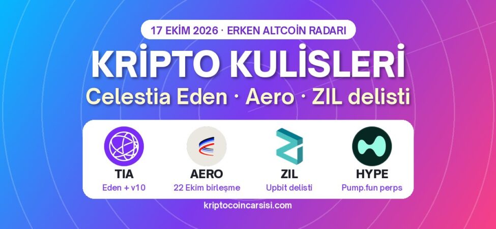Kripto kulisleri 17 Ekim 2026 kapak: Celestia TIA, Aerodrome AERO, Zilliqa ZIL ve Hyperliquid HYPE logoları