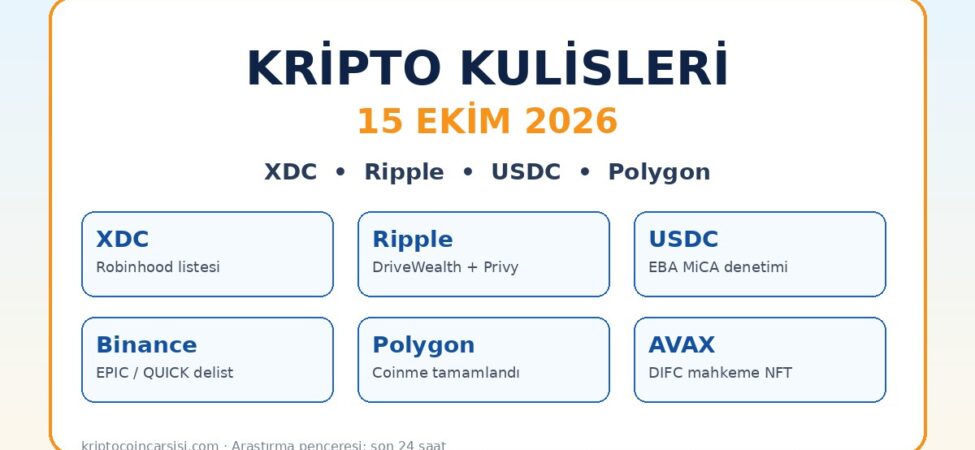 Kripto Kulisleri 15 Ekim: XDC Robinhood, Ripple Ortaklıkları ve Radardaki 7 Gelişme 9 Kripto kulisleri 15 Ekim 2026 XDC Ripple USDC kapak