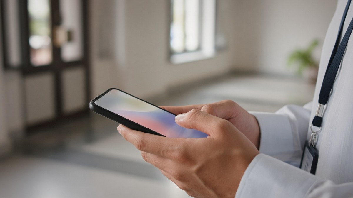Bir kamu kurumu koridorunda çalışanın elindeki akıllı telefondan bir uygulamanın kaldırılması, DeepSeek yasağı için temsili görsel