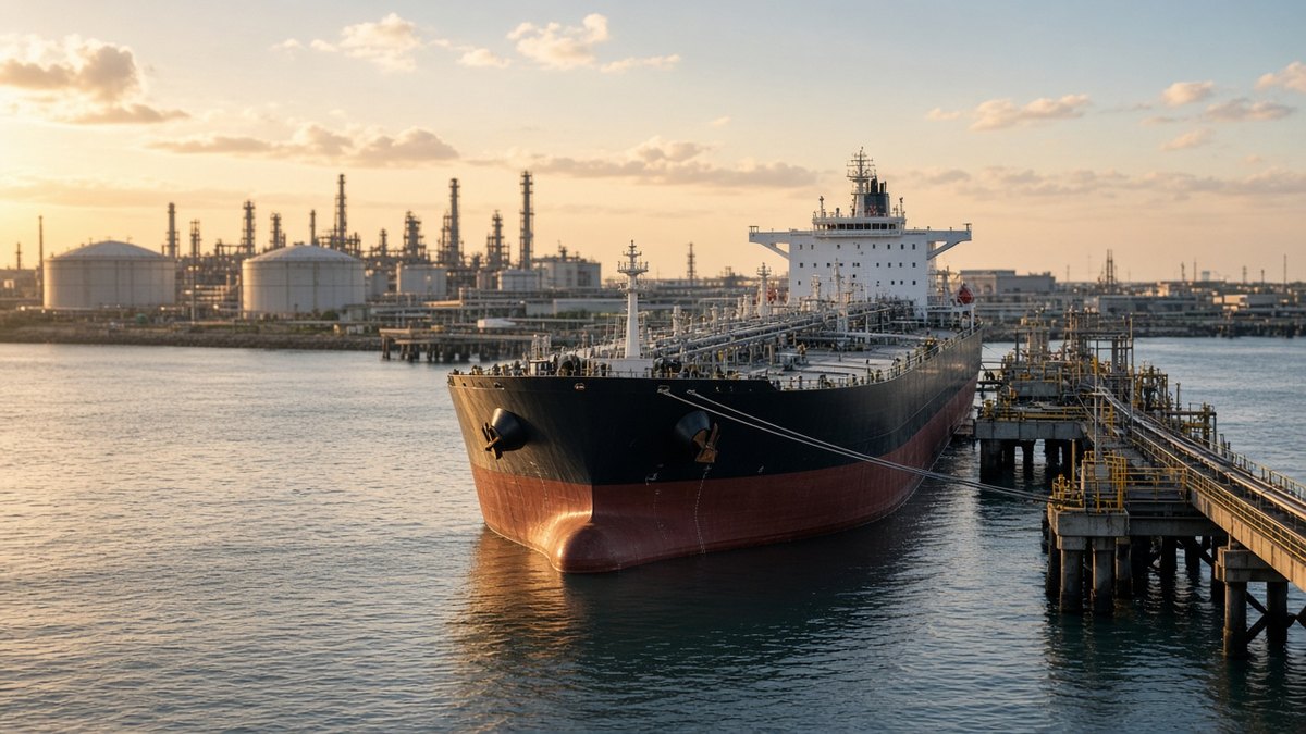 ABD Açılışı: S&P ve Nasdaq Yükseldi, Petrol Geriledi 2 Kıyıdaki bir petrol terminalinde tanker ve yükleme iskelesi, temsili görsel