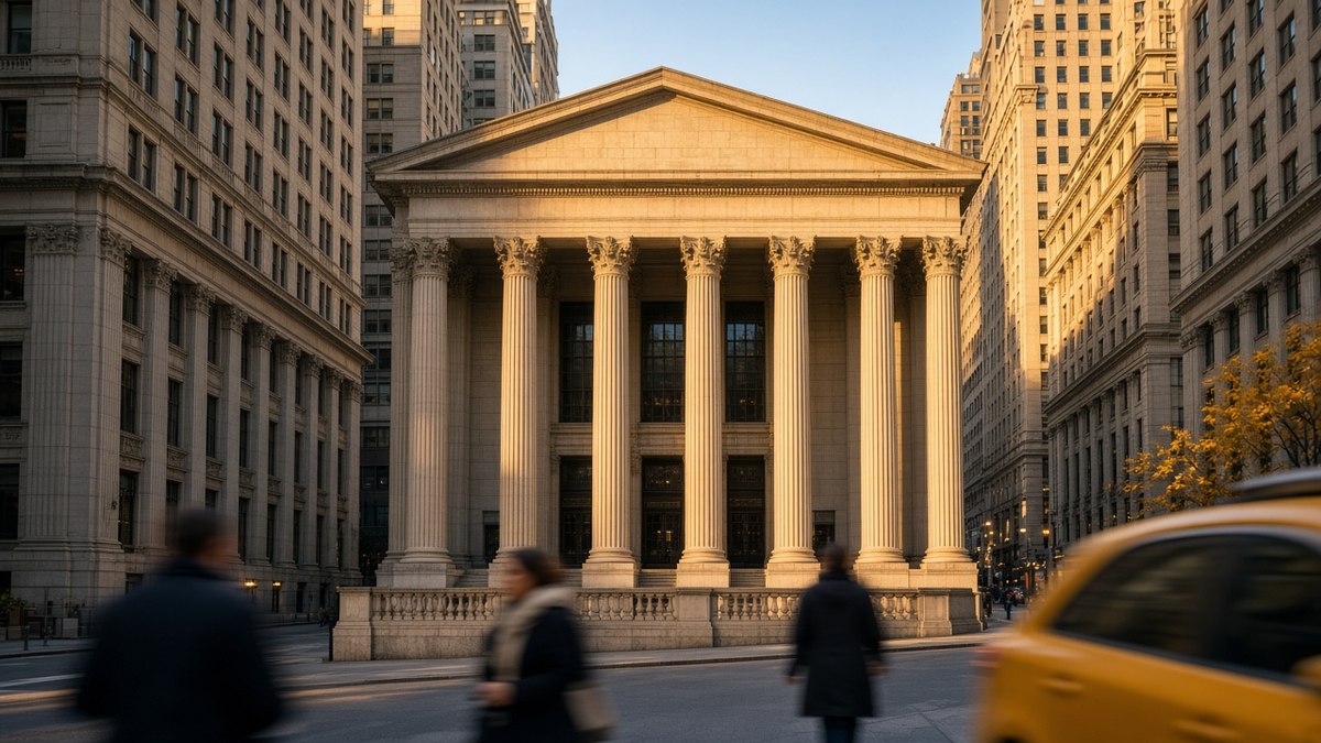 ABD Borsaları Artıyla Açıldı, Fransa Faizi Yüzde 5’i Gördü 33 New York’un finans bölgesinde sabah saatlerinde borsa binasının sütunlu cephesi önünden geçen insanlar, ABD borsalarının yükselişle açılması için temsili görsel