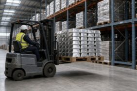 Değerli metal deposunda forkliftle palet üzerinde taşınan gümüş külçeler, temsili görsel