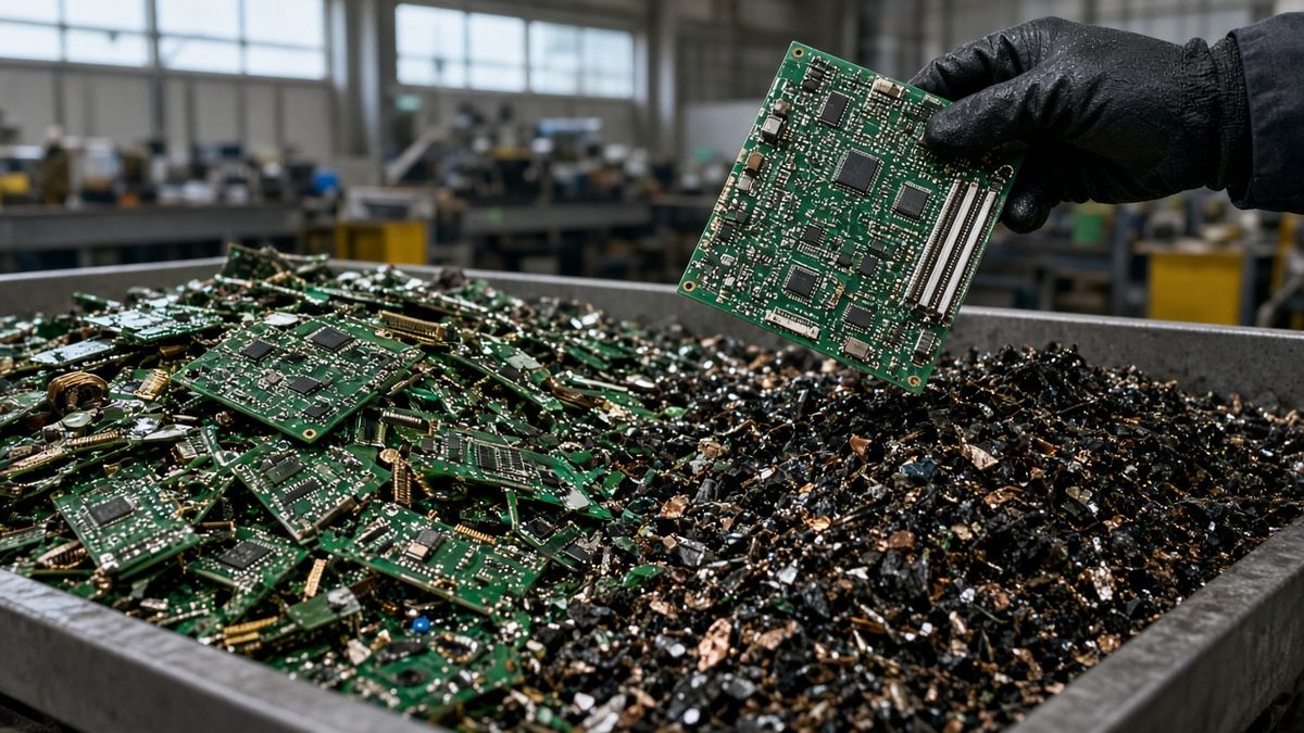 Gümüş 53 Dolara Geriledi, HSBC ile Silver Institute Arz Açığında Ayrışıyor 1 Bir geri dönüşüm tesisinde eski elektronik kartlardan ve hurda parçalardan ayrıştırılmış gümüş içerikli malzeme; geri kazanılan gümüş, temsili görsel