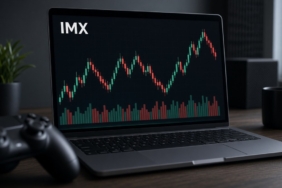 Dizüstü bilgisayarda IMX mum grafiği ve hacim çubukları, Immutable (IMX) için temsili görsel