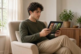Immutable ekosistemindeki dijital kart oyunları için temsili görsel: pencere kenarında tablette fantastik kart oyunu oynayan genç oyuncu