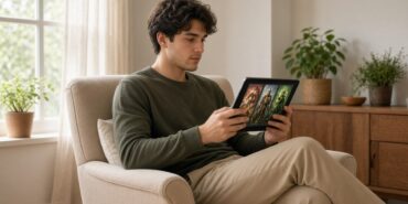 Immutable ekosistemindeki dijital kart oyunları için temsili görsel: pencere kenarında tablette fantastik kart oyunu oynayan genç oyuncu