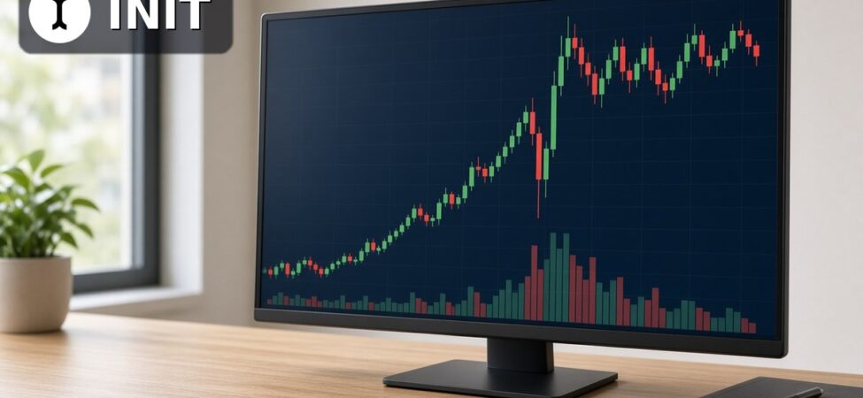 Initia Saldırısı: MoveVM Açığı ve 2,7 Milyon Dolarlık Kayıp 6 Gündüz bir analiz masasında INIT mum grafiğinde sert düşüş fitili ve ardından toparlanma ile hacim çubuklarını gösteren ekran, köşede Initia logosu, Initia saldırısı için temsili görsel