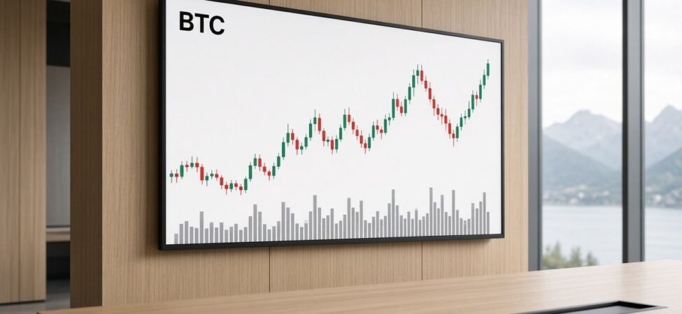 İsviçre’de İlk Bitcoin ETF: FINMA Halka Açık Fona Onay Verdi 27 İsviçre Bitcoin ETF haberi temsili görsel: yeşil ve kırmızı mumlu BTC işlem ekranı